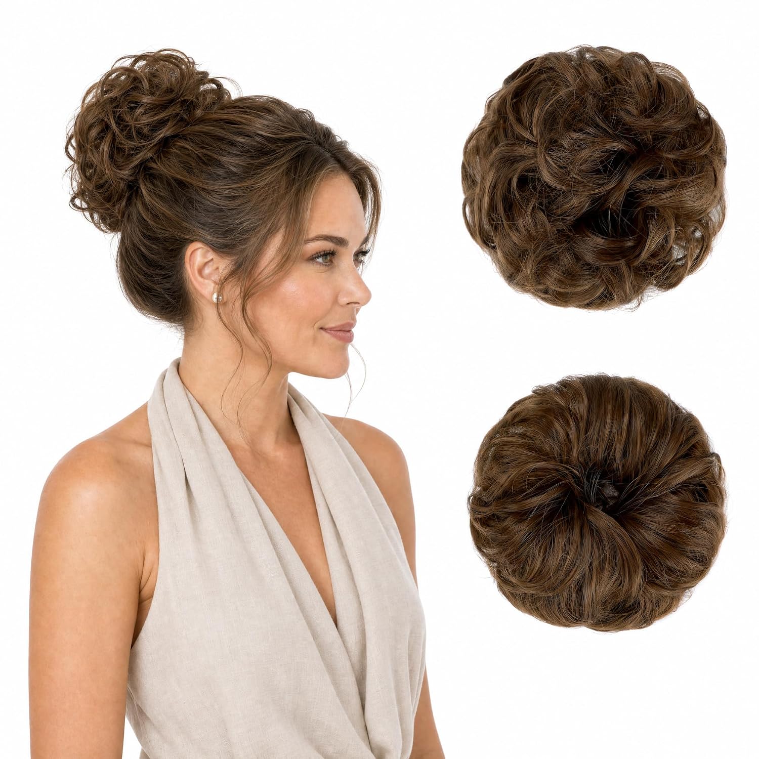Detalle de Qunlinta Messy Bun Hair Piece Light Chestnut Brown