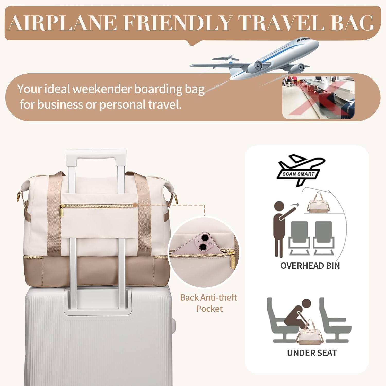Thumbnail 4 de VNINE Weekender Reisetasche für Damen mit Schuhfach, Nass-/Trockentrennung und abnehmbarem Schultergurt