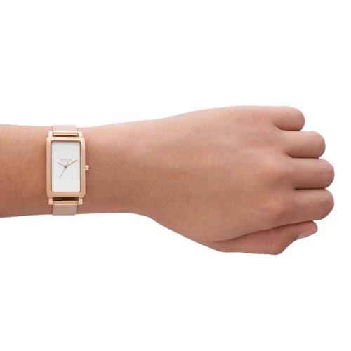 Detalle 2 de Skagen Hagen reloj para mujer de cuarzo, rectangular, oro rosa y esfera blanca