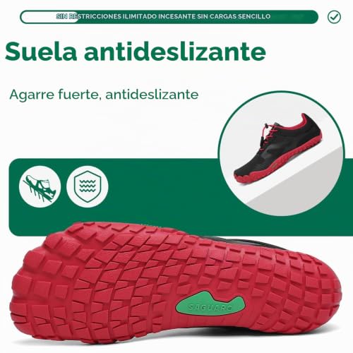 Thumbnail 4 de SAGUARO Zapatillas barefoot minimalistas de trail, suela antideslizante, rojas, talla 40