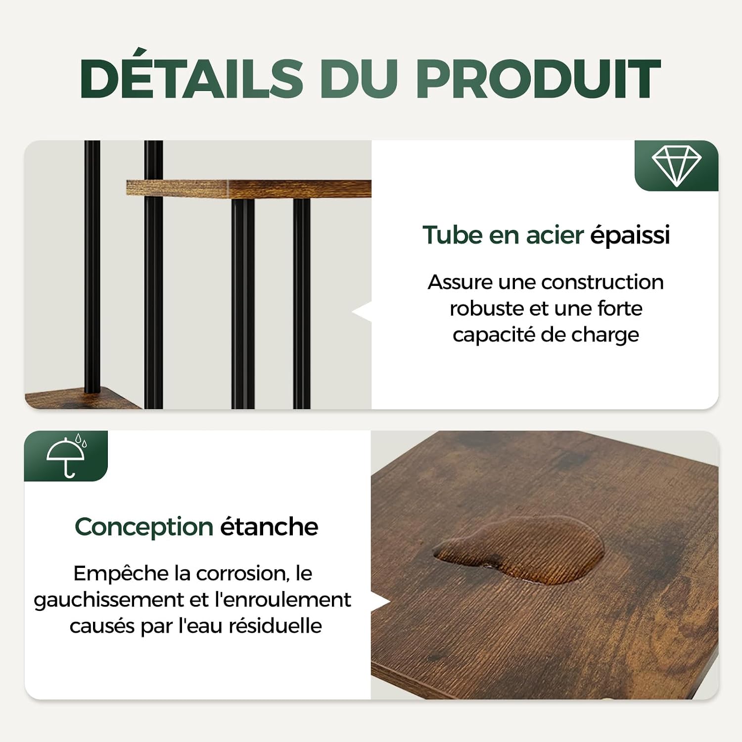 Detalle de Bamworld Support Plantes Intérieur à 5 Niveaux – Étagère en Métal Brun Rustique pour Multiplantes