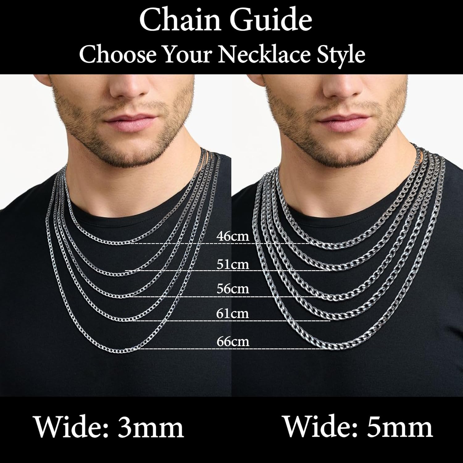 Thumbnail 6 de Collier chaîne cubaine RANKEEF en acier inoxydable 3/5 mm pour homme (46/51/56/61/66 cm)