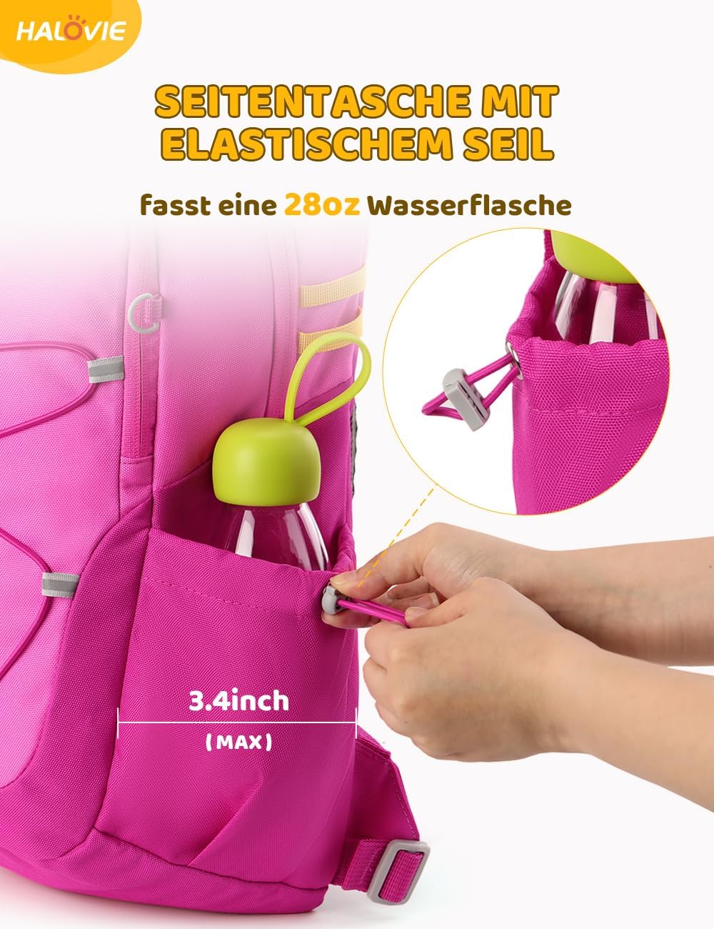 Detalle de HALOVIE Kinderrucksack 15L für 6–10 Jahre – kompakter Wanderrucksack mit Brustgurt