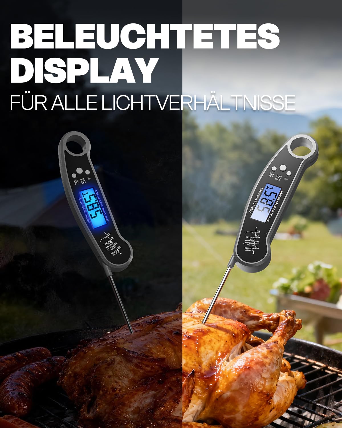 Thumbnail 3 de Digitales Fleischthermometer klappbar mit LCD-Backlight – Grill- und Bratenthermometer für Küche, Grillen & Backen