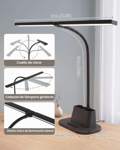 Detalle de Ylatoial Flexo Escritorio de Doble Cabezal, 25 Modos – Iluminación amplia y ajustable para tu escritorio