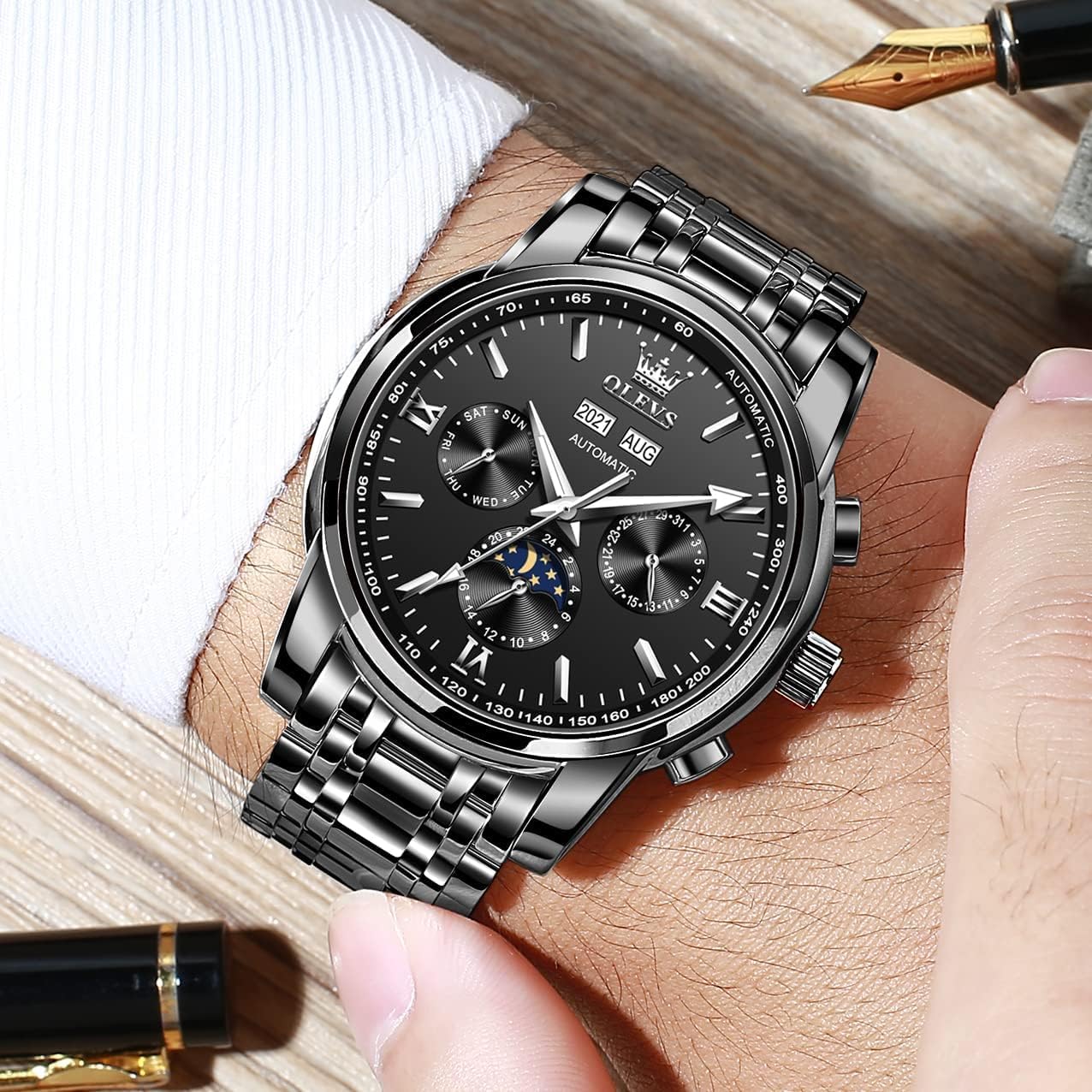 Detalle de OUPINKE Herrenuhr Automatik mit Mondphase