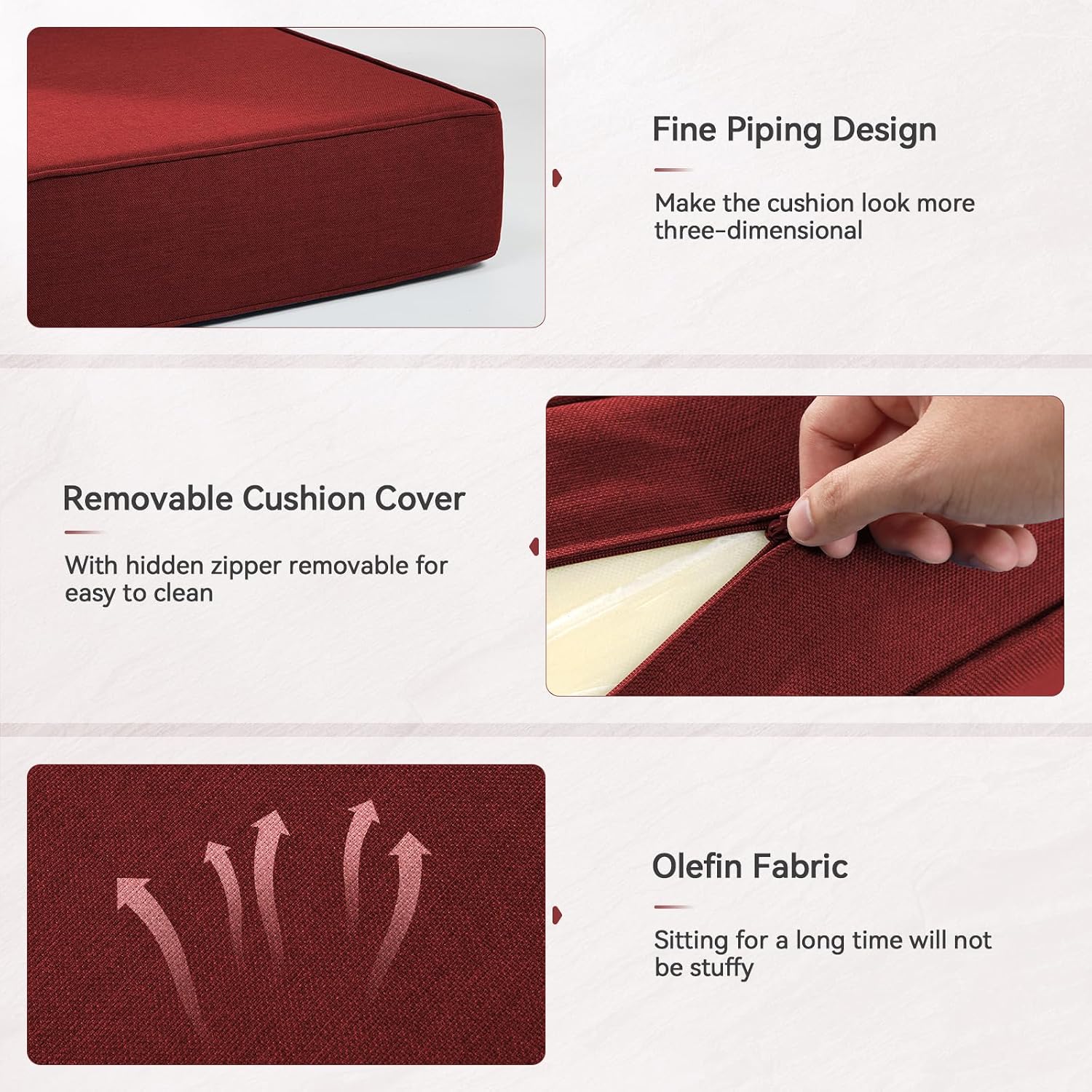 Detalle 2 de Pugire PGZBDJH01 Outdoor Patio Cushions, 22 x 24 x 6-Inch, Red, 4-Piece Set