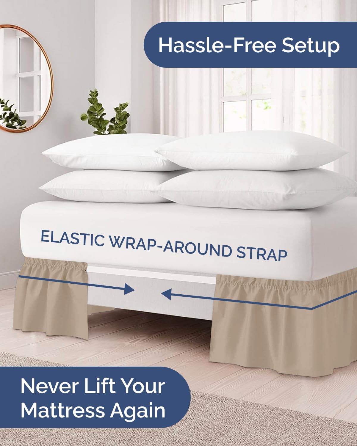 Thumbnail 1 de Wrap Around Dust Ruffle Bed Skirt - Cream for Queen Size Beds (21 Inch Drop) with Elastic Wrap