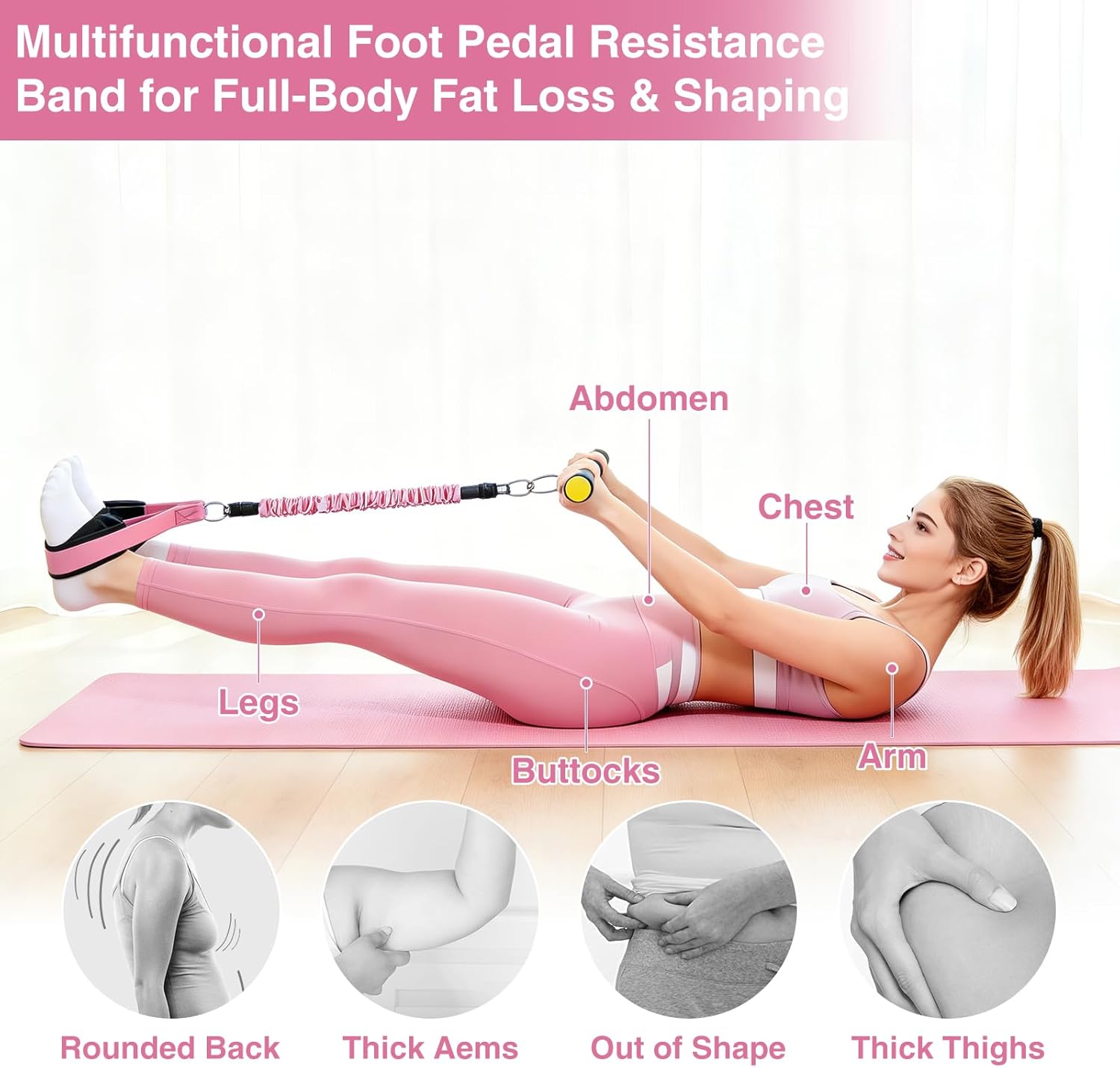 Detalle de 2026 Upgraded Pedal Resistance Bands with Handles – 3-Level Full Body Workout Set for Women