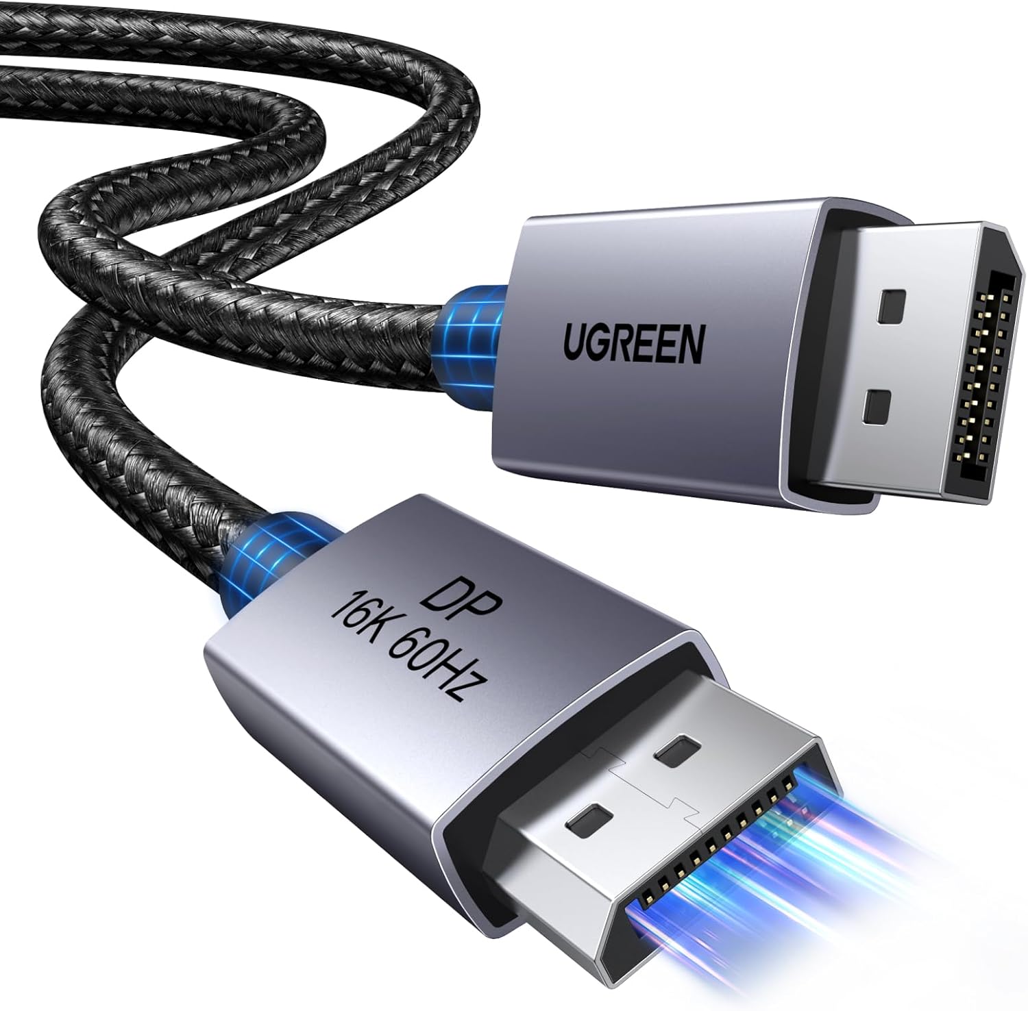 Detalle de UGREEN Cable DisplayPort 2.1 2M: alto rendimiento para 16K/8K y 4K con carcasa de aluminio