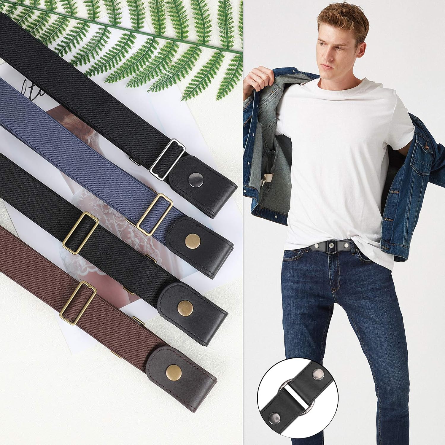 Detalle de JASGOOD No Buckle Elastic Belt – Buckle-Free, Adjustable No-Show Belt for Jeans and Pants