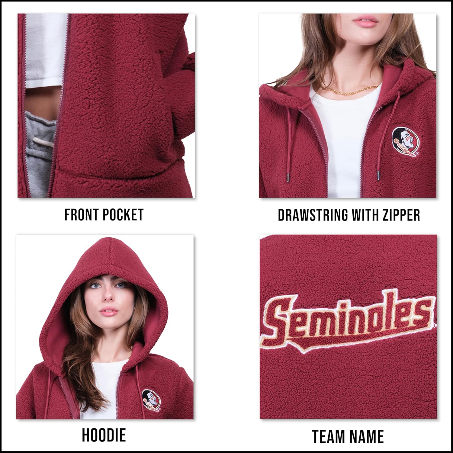 Detalle de Ultra Game Women’s NCAA Official Super Soft Sherpa Full Zip Hoodie Sweatshirt