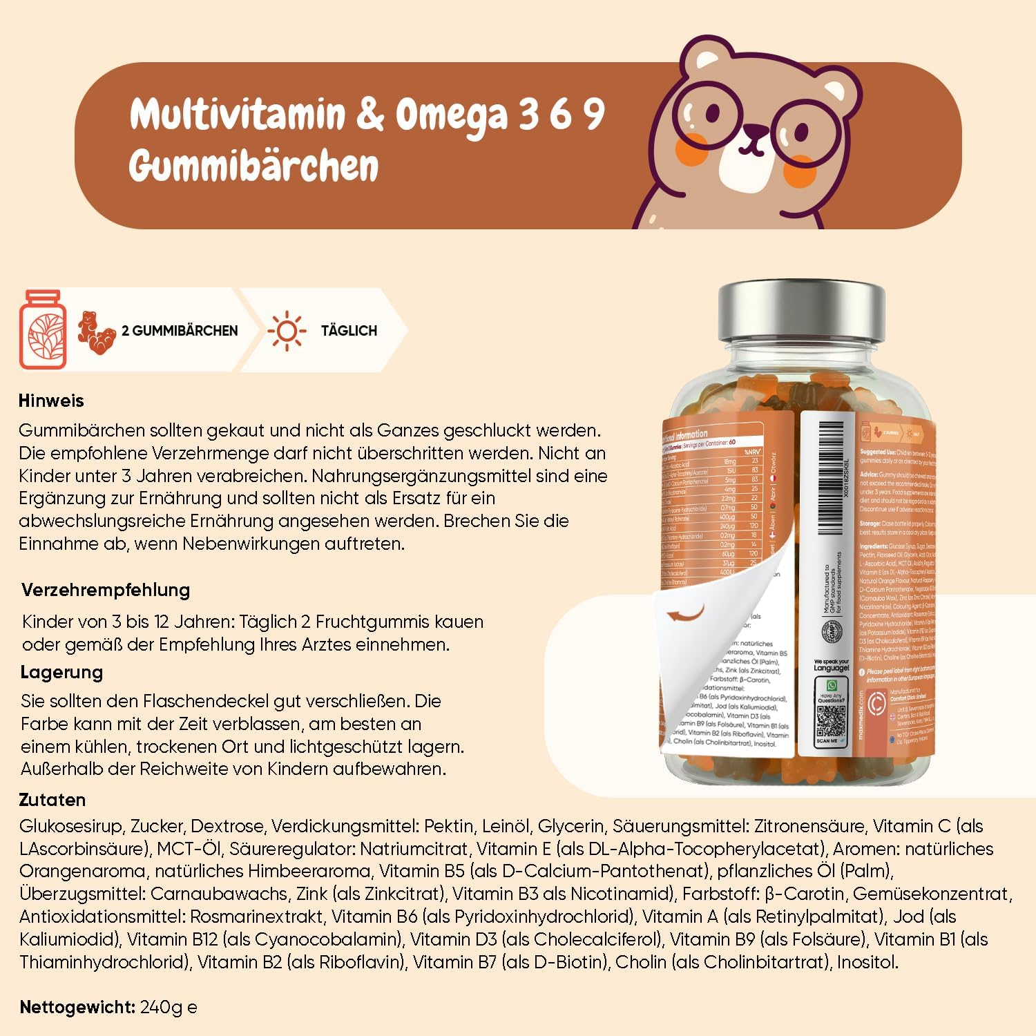 Detalle 2 de Multivitamin Gummibärchen Kinder 120 Stück