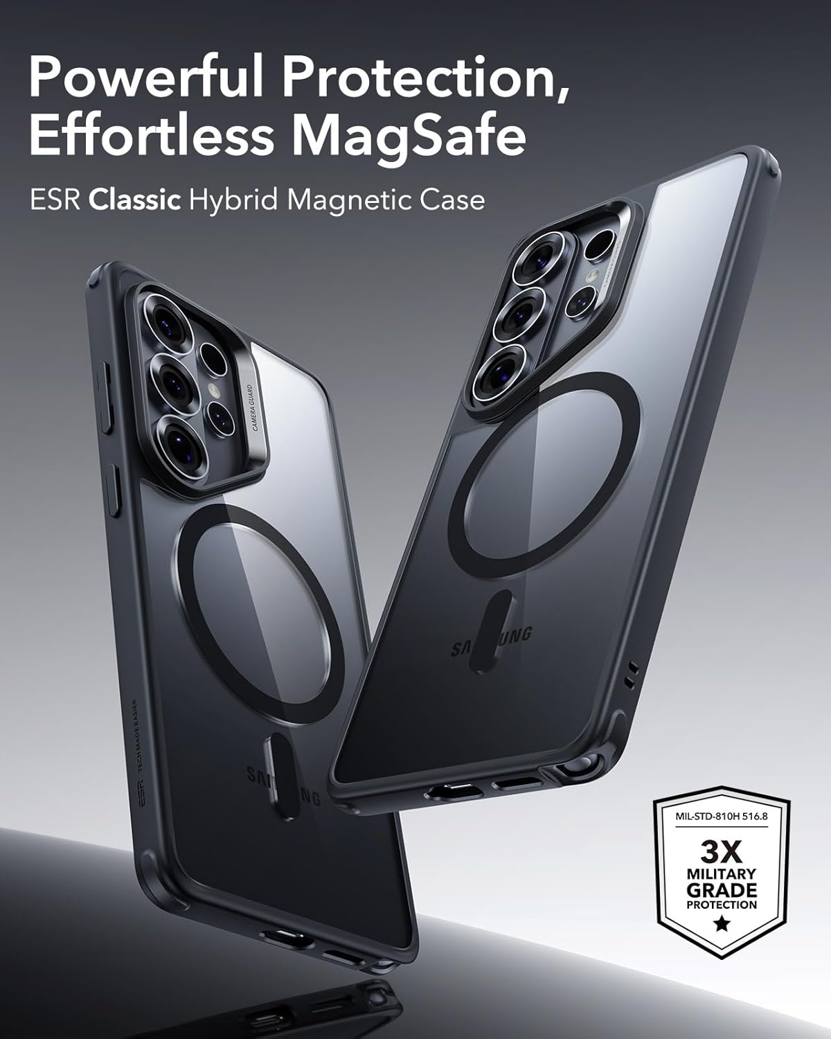 Detalle 2 de ESR Classic Hybrid MagSafe Case for Samsung Galaxy S26 Ultra (Clear Black) with military-grade drop protection
