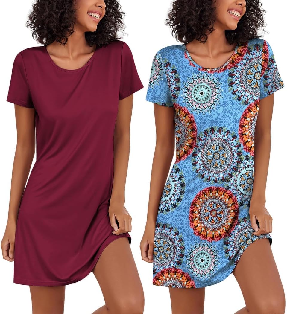 Thumbnail 5 de Ekouaer camicia da notte donna estiva corta girocollo 2 pezzi S-XXL