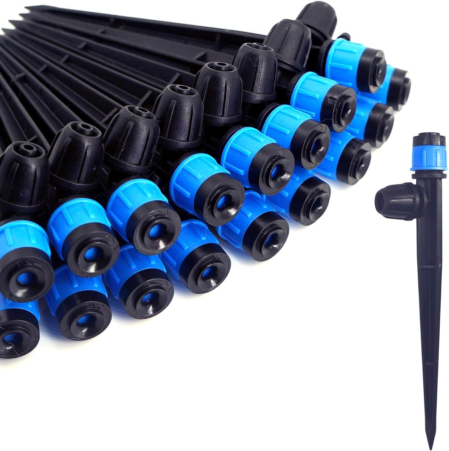 Emettitori per irrigazione a goccia da 100 pezzi con picchetto e spruzzatore a ventola regolabile 360° per tubo da 1/4