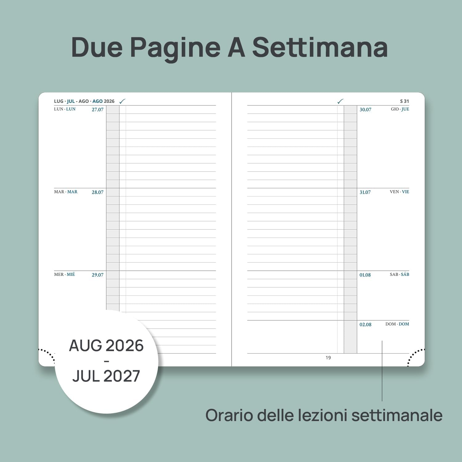 Detalle de PRD POPRUN Agenda Docente 2026-2027 A5: agenda maestra settimanale con copertina rigida in PU