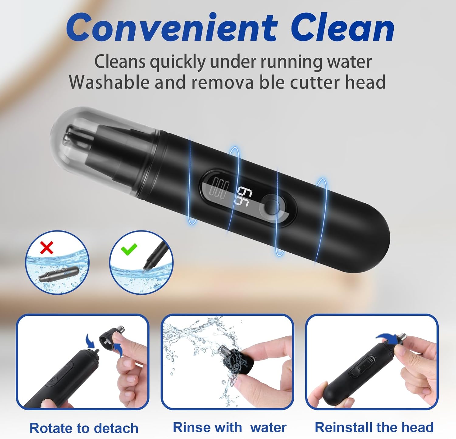 Detalle de TONDEUSE AOGOE pour nez, oreilles et sourcils — précision, portable et rechargeable