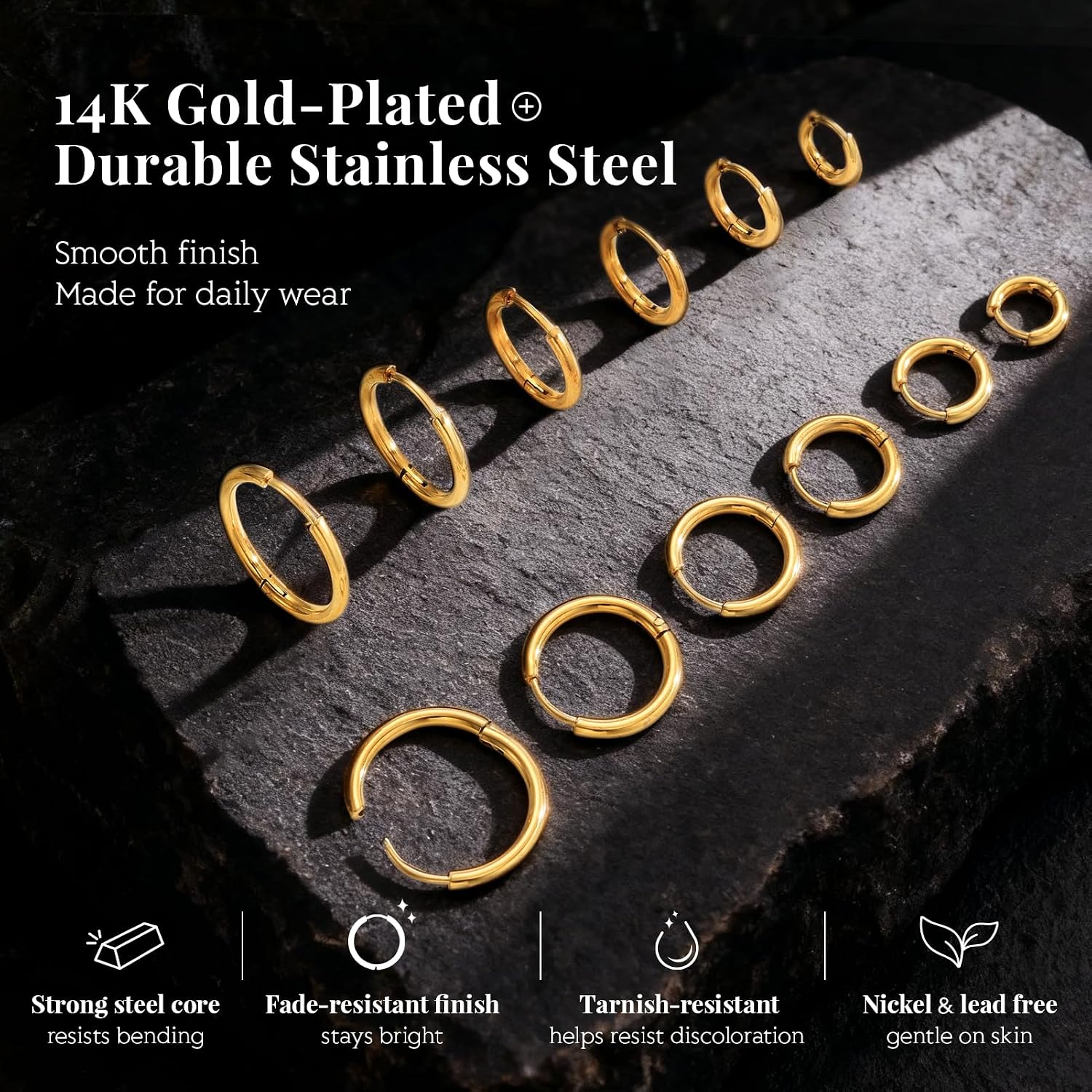 Detalle 2 de 17KM Gold Hoop Earrings, 14K Gold-Plated