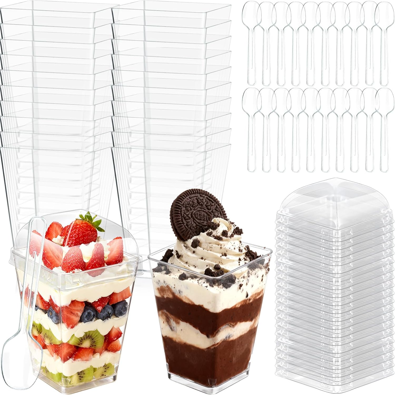 Detalle de 5oz Plastic Dessert Cups with Lids and Spoons (Clear Parfait Cups, 20-Pack)