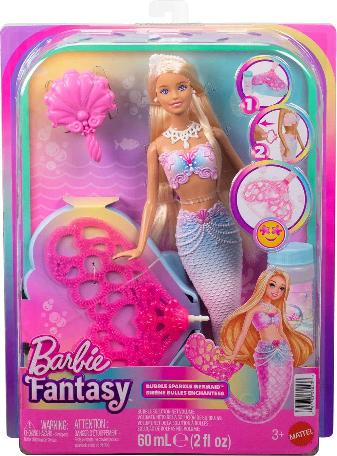 Detalle de Barbie Sirène Étincelante à Bulles avec mèches colorées — une petite gamme magique pour l’imagination aquatic