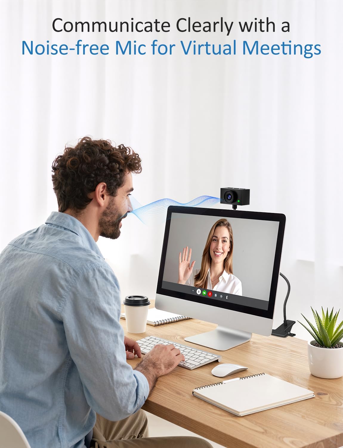 Detalle de Webcam for PC (USB) with Adjustable Gooseneck, 1080P Manual Focus & Noise-Cancelling Mic (Black)