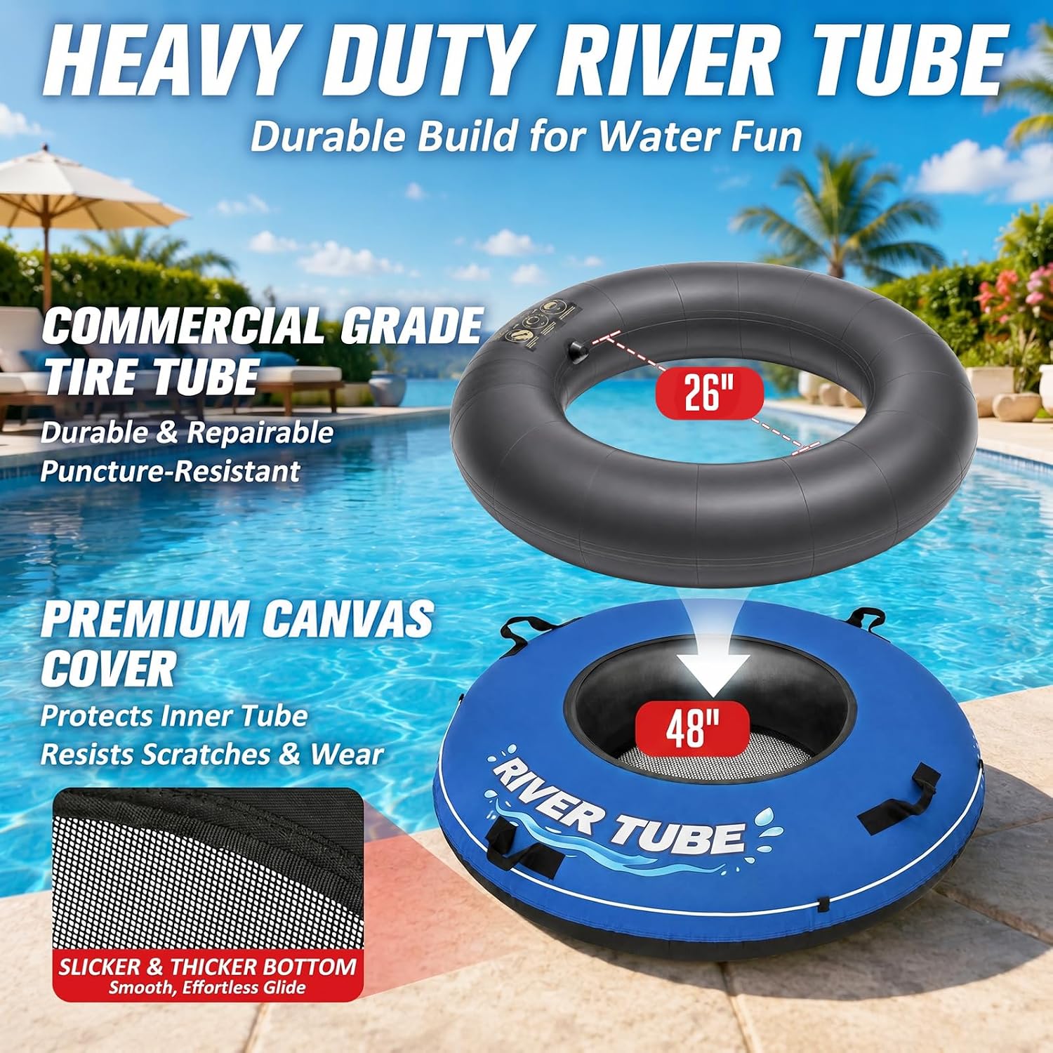 Detalle de ZEALFEEL River Tube 48'' Heavy Duty Rubber River Float Tube