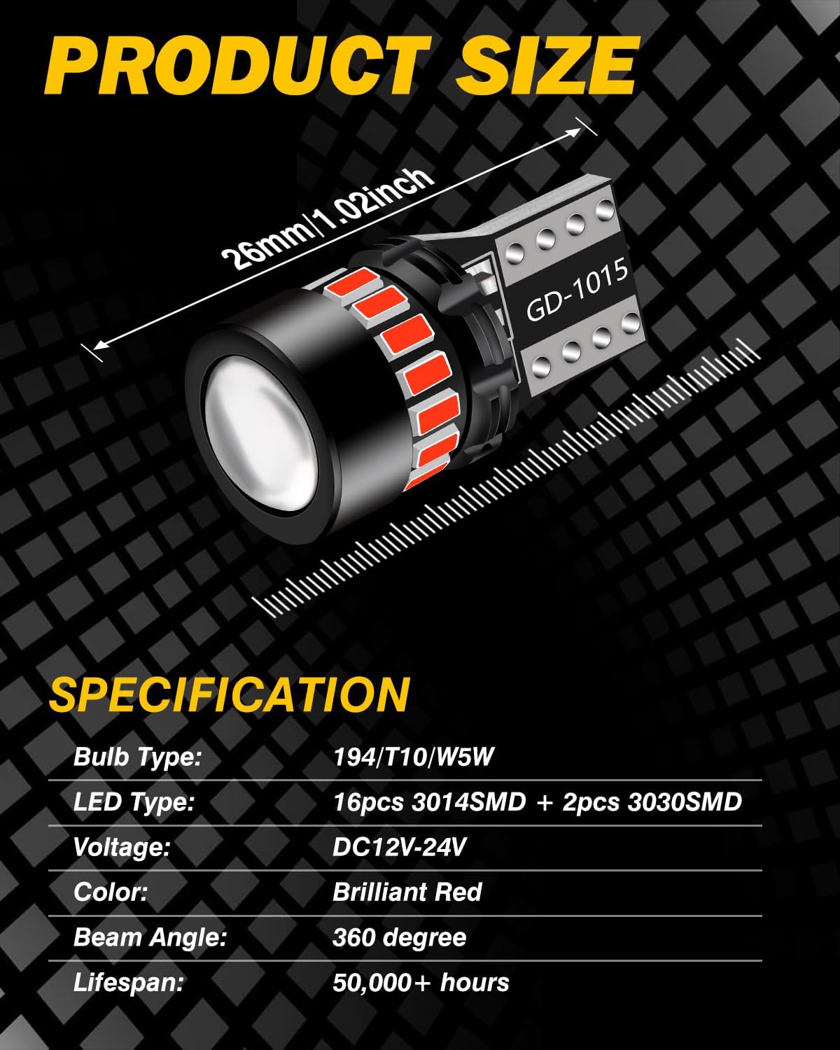 Detalle de ANTEMOON T10 W5W Rojo 4 unidades 12V/24V