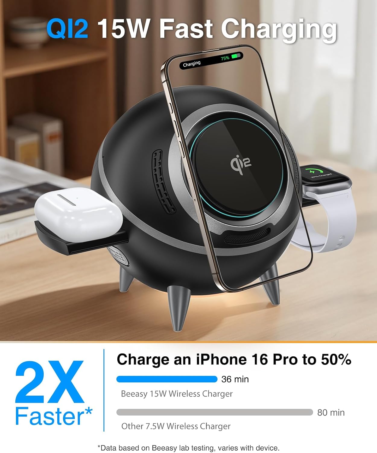 Thumbnail 1 de Beeasy 4-in-1 Qi2 15W Wireless Charger Station with Rotatable MagSafe Stand