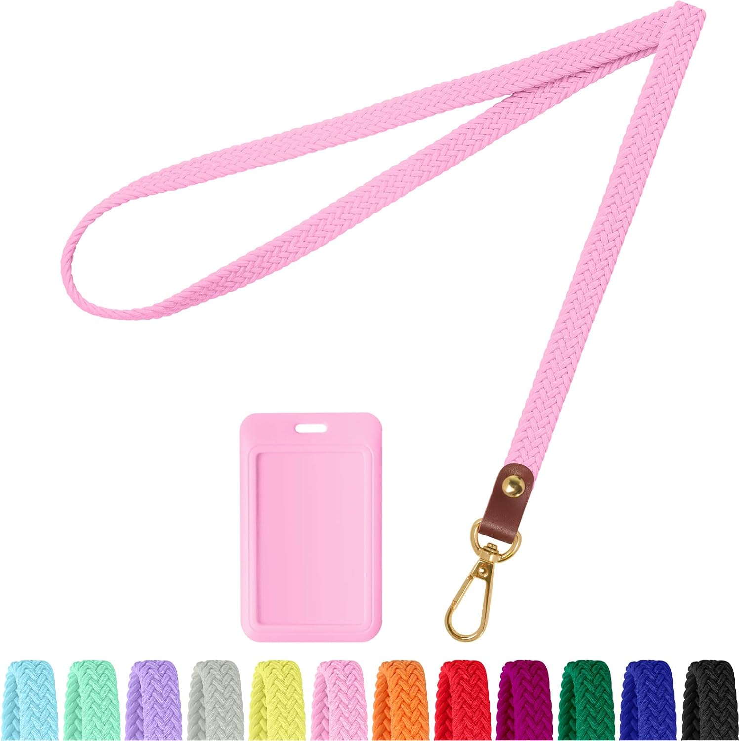 Detalle de YANTHKEY YK-XDKT Stretchy ID Lanyard with ABS Badge Holder, Blush Pink