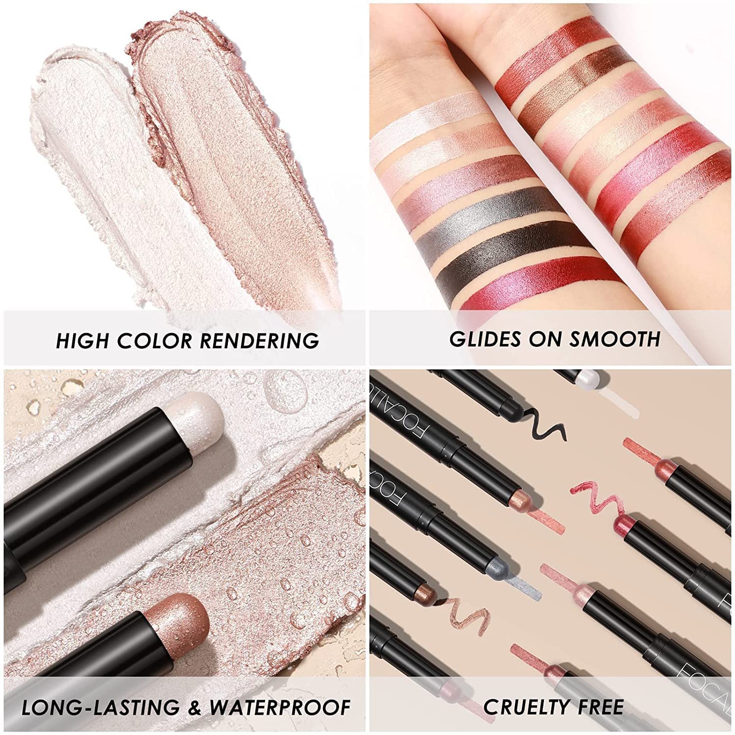 Detalle de 2-teilige Creme-Lidschatten-Stift-Set (01/02): Matt & Schimmer Langanhaltender, wasserfester Augen-Make-up Pen