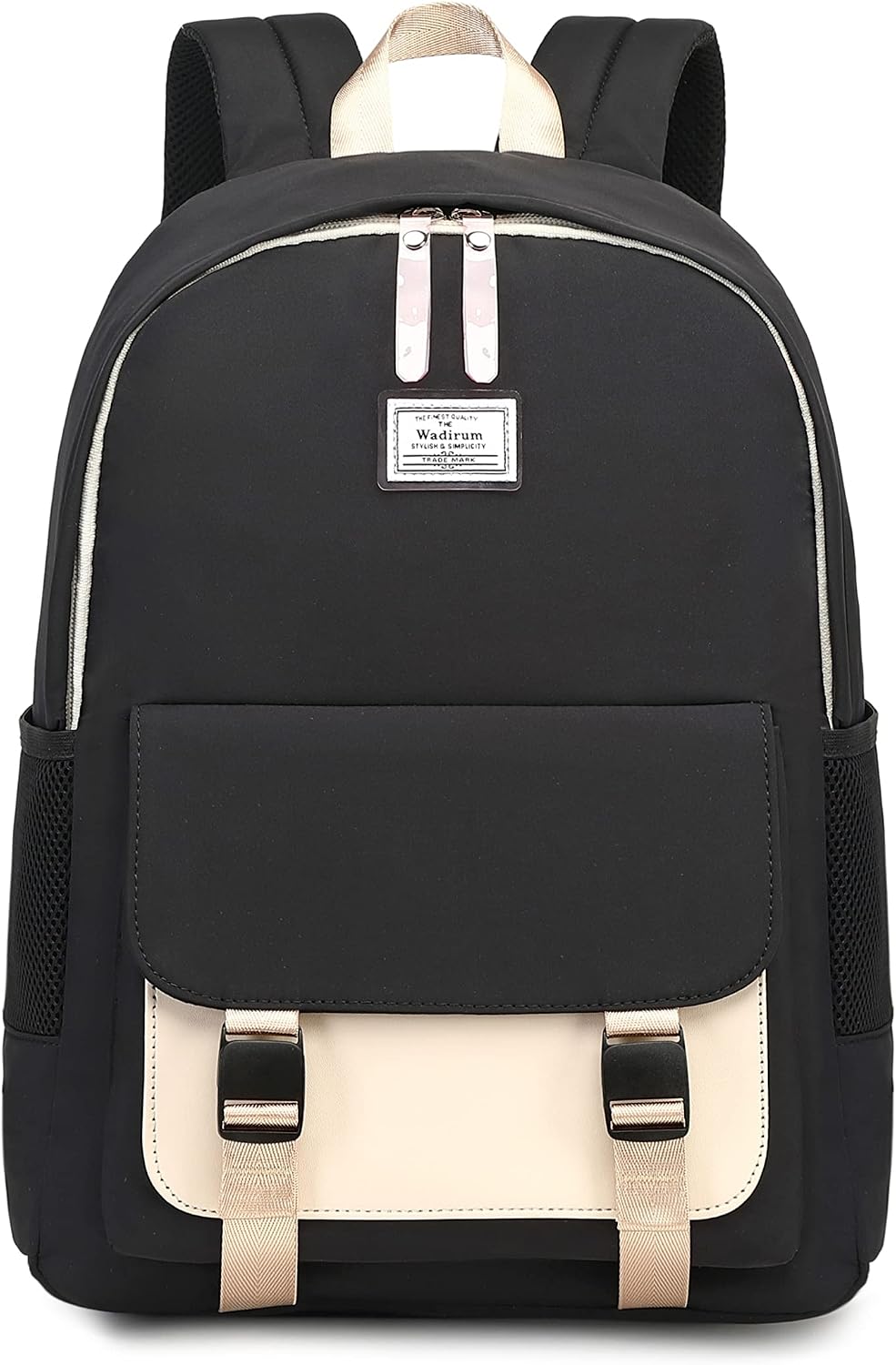 Detalle de Wadirum sac à dos stylisé adolescent (fille/étudiant) noir et kaki, compartiment ordinateur et poches pratiques
