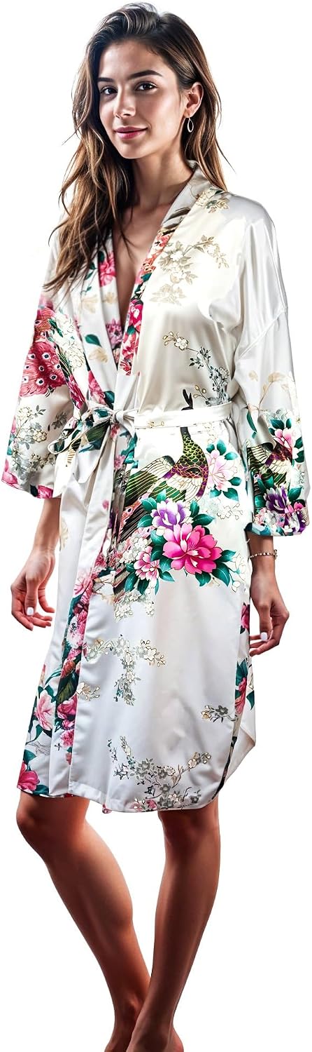 Thumbnail 5 de CCcollections Long Kimono Robe for Women’s – Premium Peacock Long Bridesmaid Robe