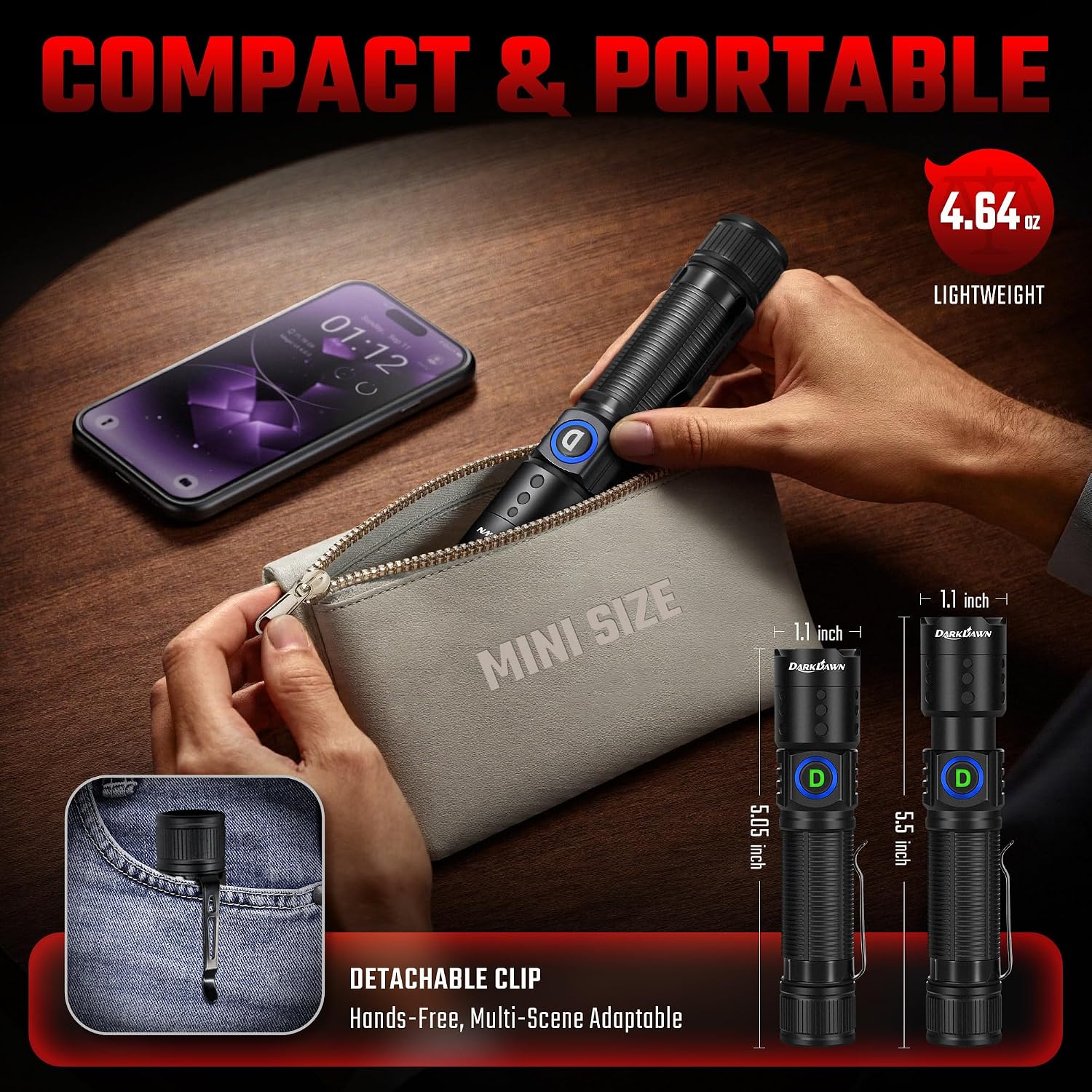 Thumbnail 2 de DARKDAWN Red Light Flashlight Aluminum Alloy