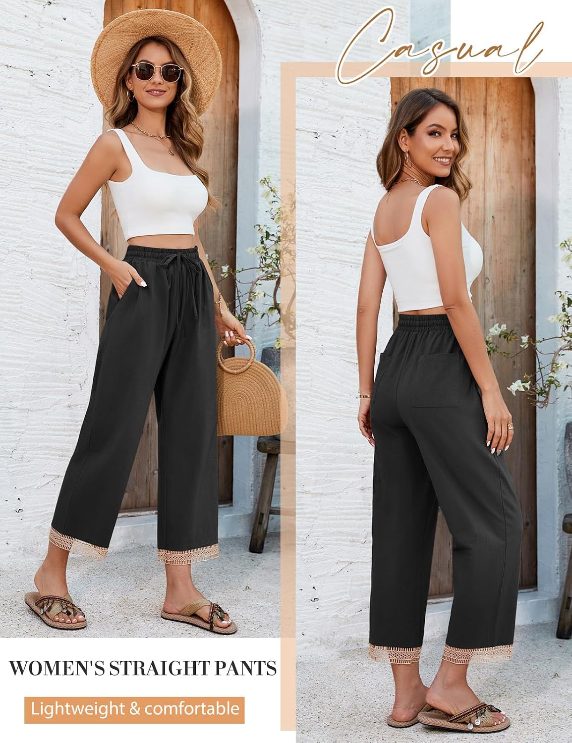 Detalle de UMIPUBO Damen Sommerhose 7/8 aus Baumwolle – leicht, luftig und elastisch