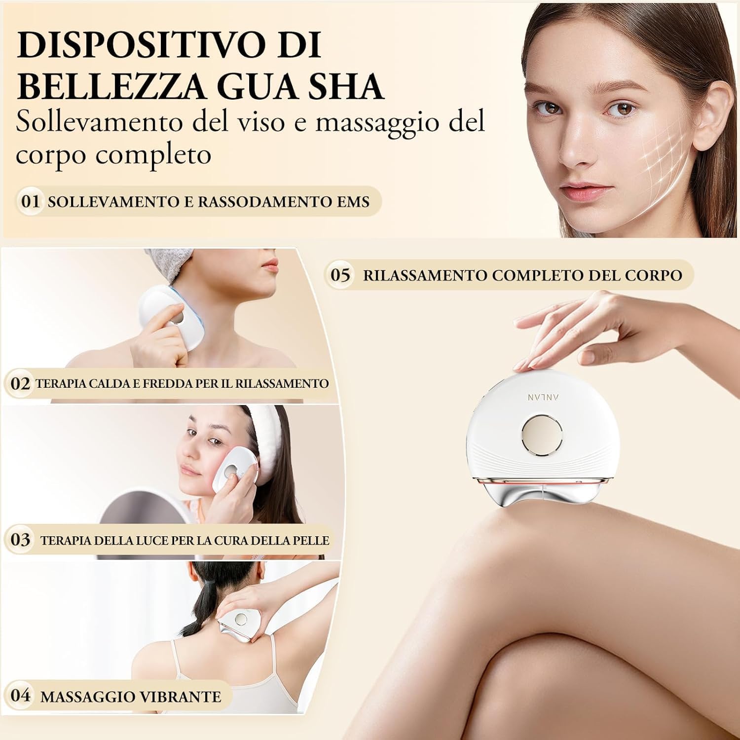 Thumbnail 5 de ANLAN Gua Sha pietra per massaggio viso e corpo, doppia modalità