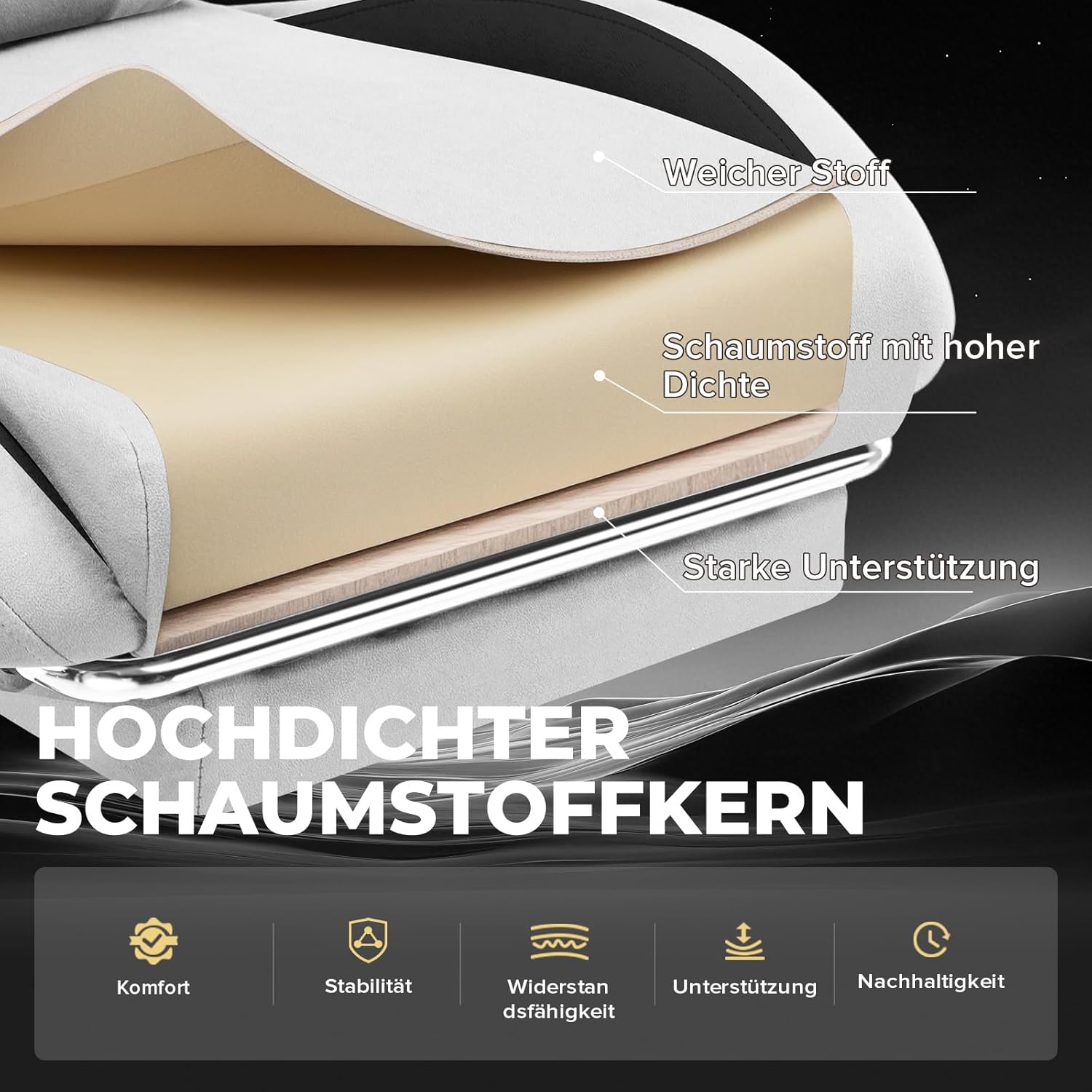 Thumbnail 6 de GTPLAYER Gaming Stuhl – Ergonomischer Stoff-Gamer-Stuhl mit Lendenwirbelstütze, breite Rückenlehne, 150 kg Belastbarkeit, Grau