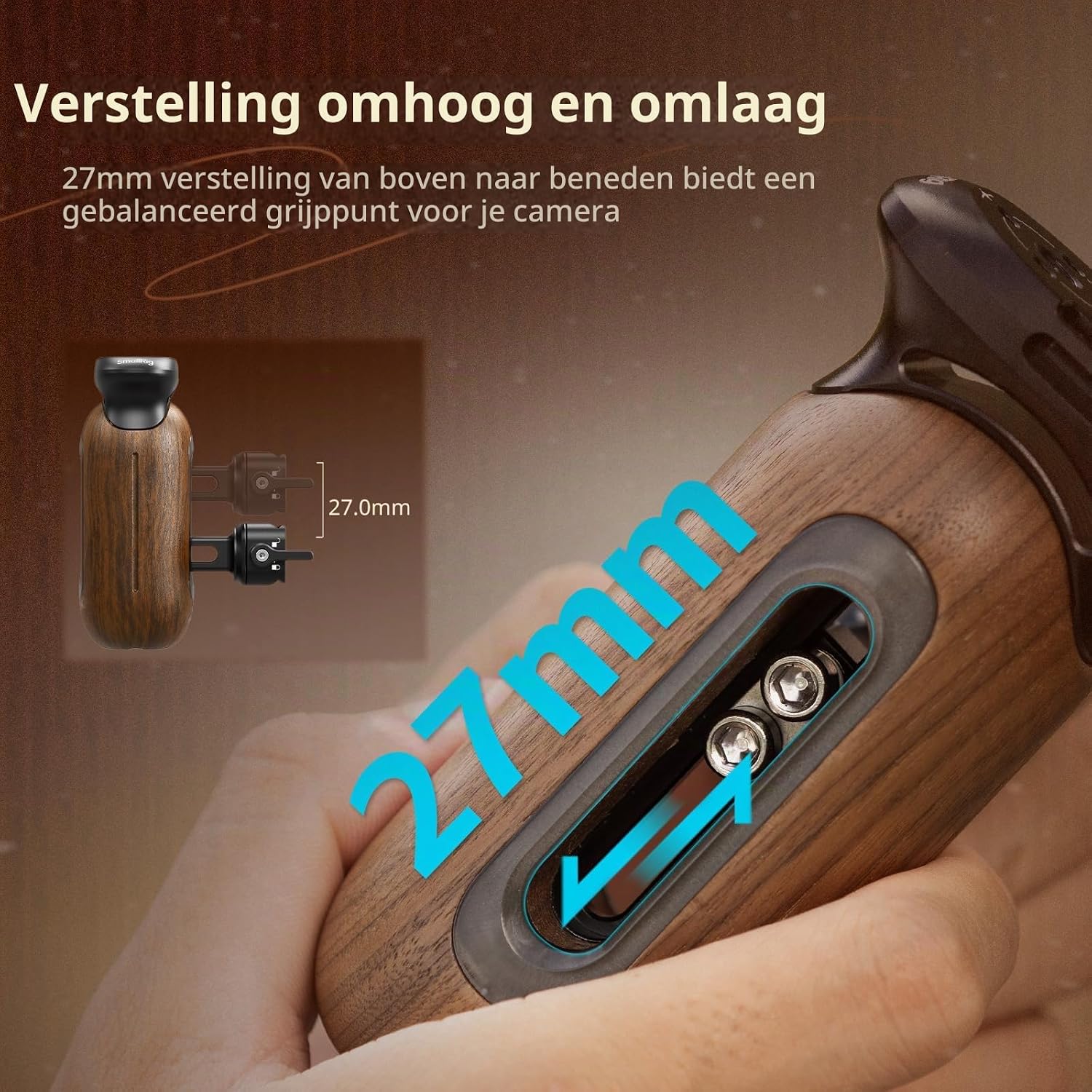 Thumbnail 3 de SMALLRIG 5239 houten zijhandgreep met NATO-klem, 27 mm verstelbaar