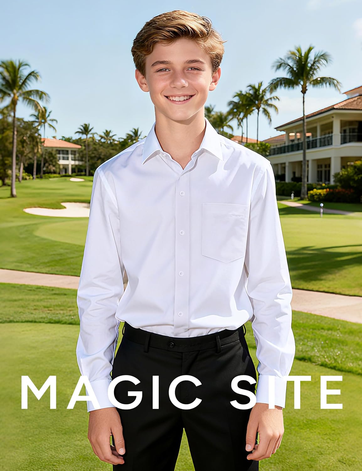Detalle 2 de MagicSite Boys’ Long-Sleeve Button-Down Dress Shirt and Tie, Stretch or Standard Fabric