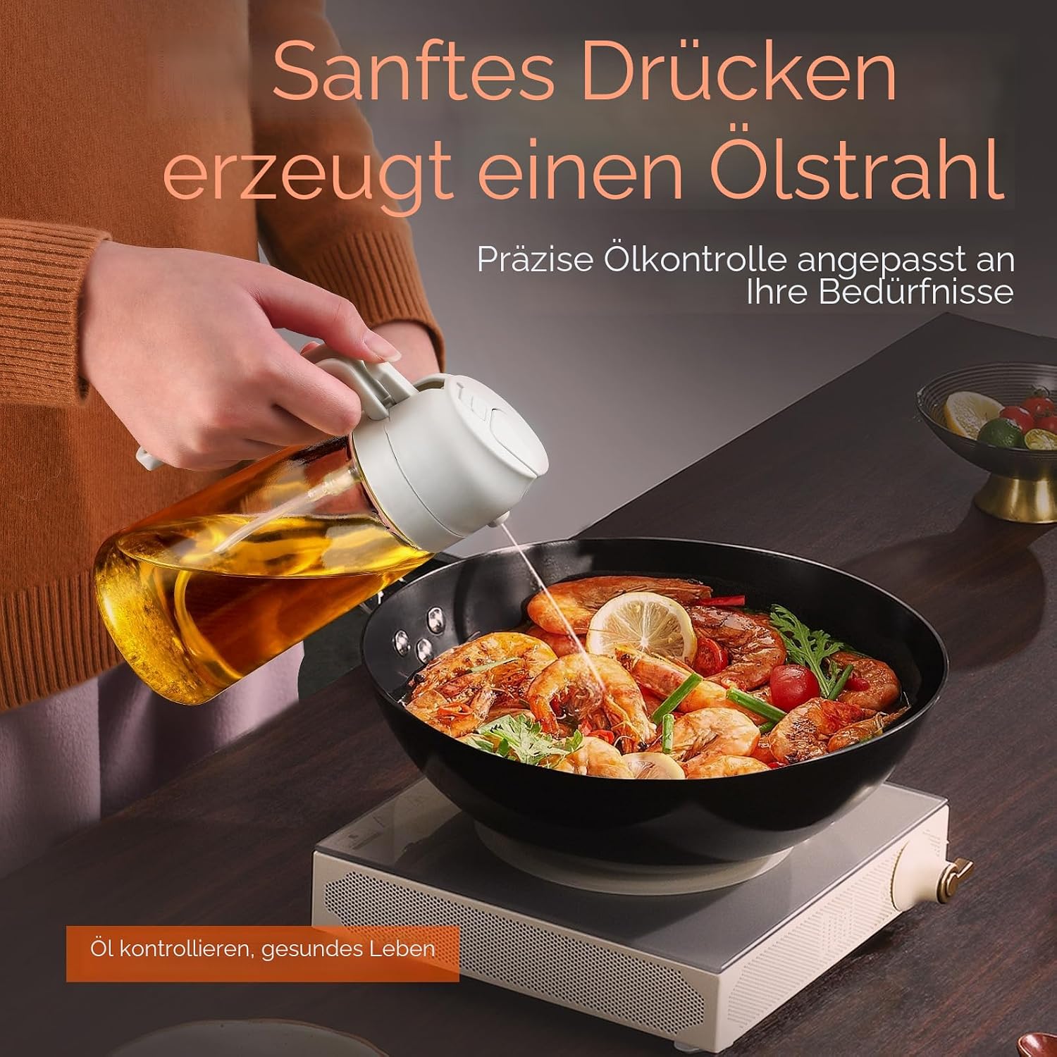 Detalle 2 de YARRAMATE 2-in-1 Ölsprüher für Speiseöl (Cremefarben) – 470 ml Öl-Sprühflasche lebensmittelecht