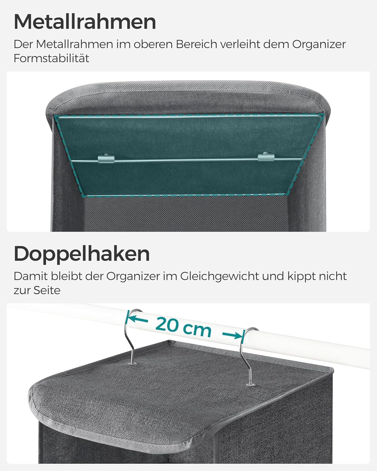 Thumbnail 6 de SONGMICS Hängeorganizer RYCH06G – platzsparender Schrank-Organizer aus Stoff mit Bambus-Einsätzen