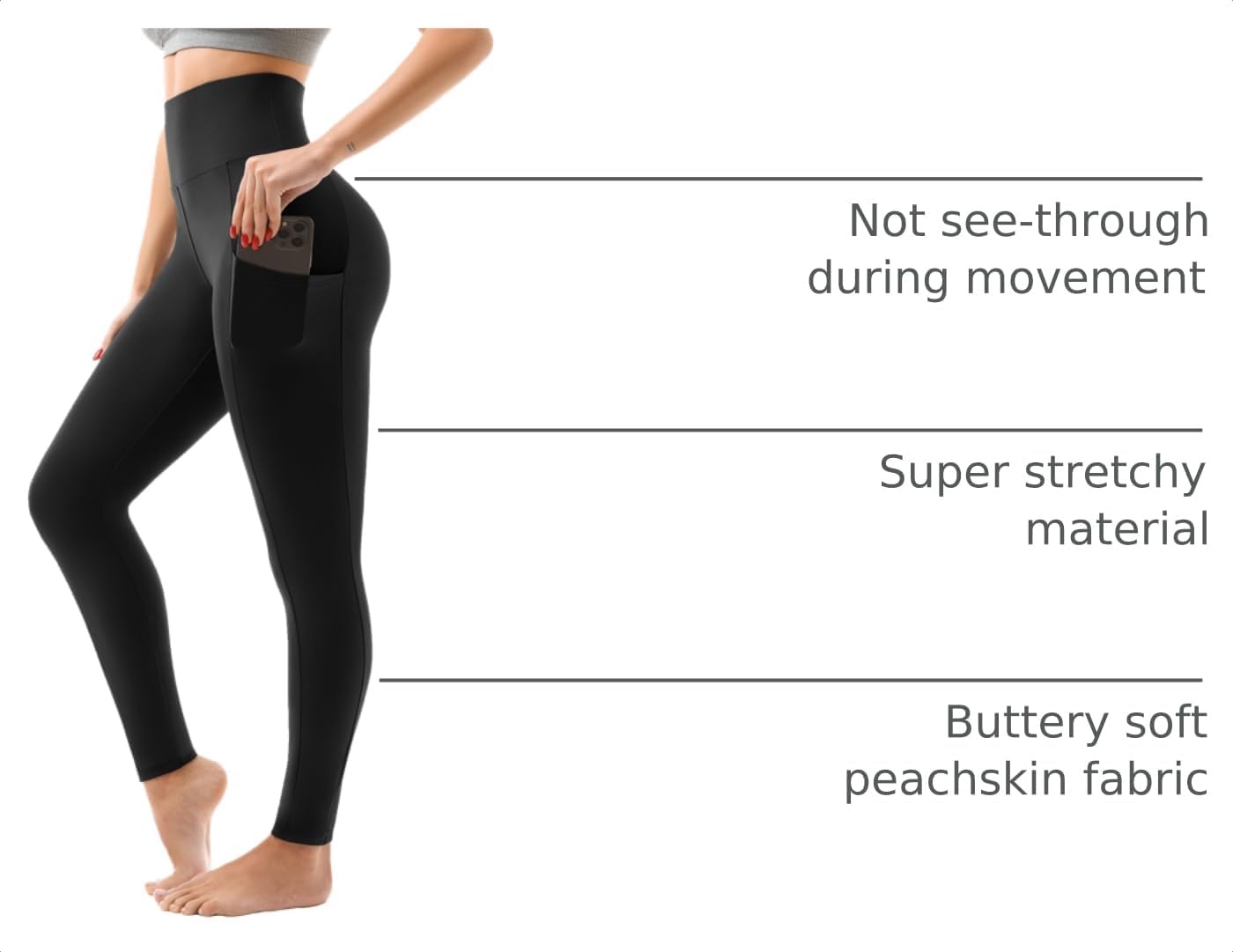Detalle de SINOPHANT High Waisted Leggings with Pockets Women — Full Length, Butter-soft Stretch Yoga Pants