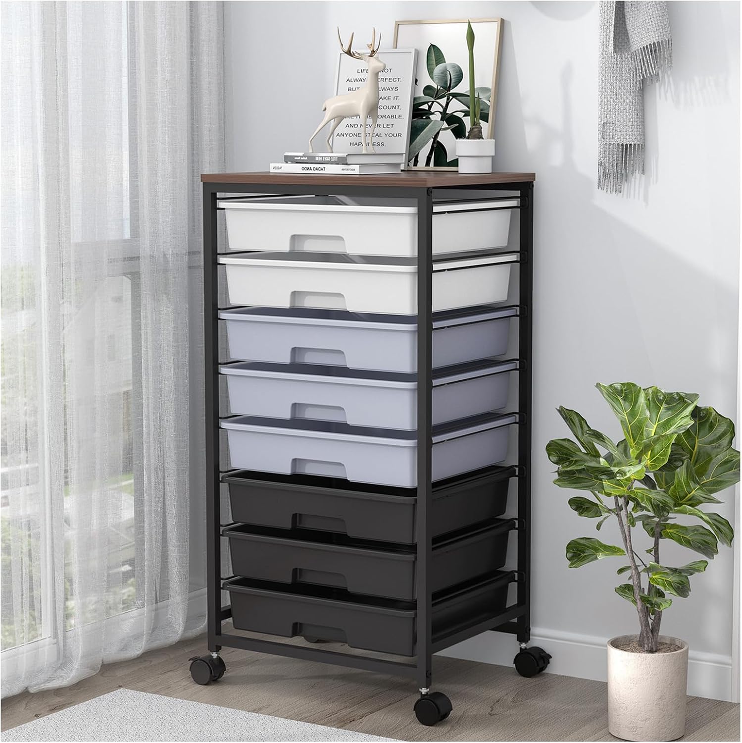 Detalle de SYKIARIOL 1250-5 8-Drawer Rolling Utility Cart with Wooden Top