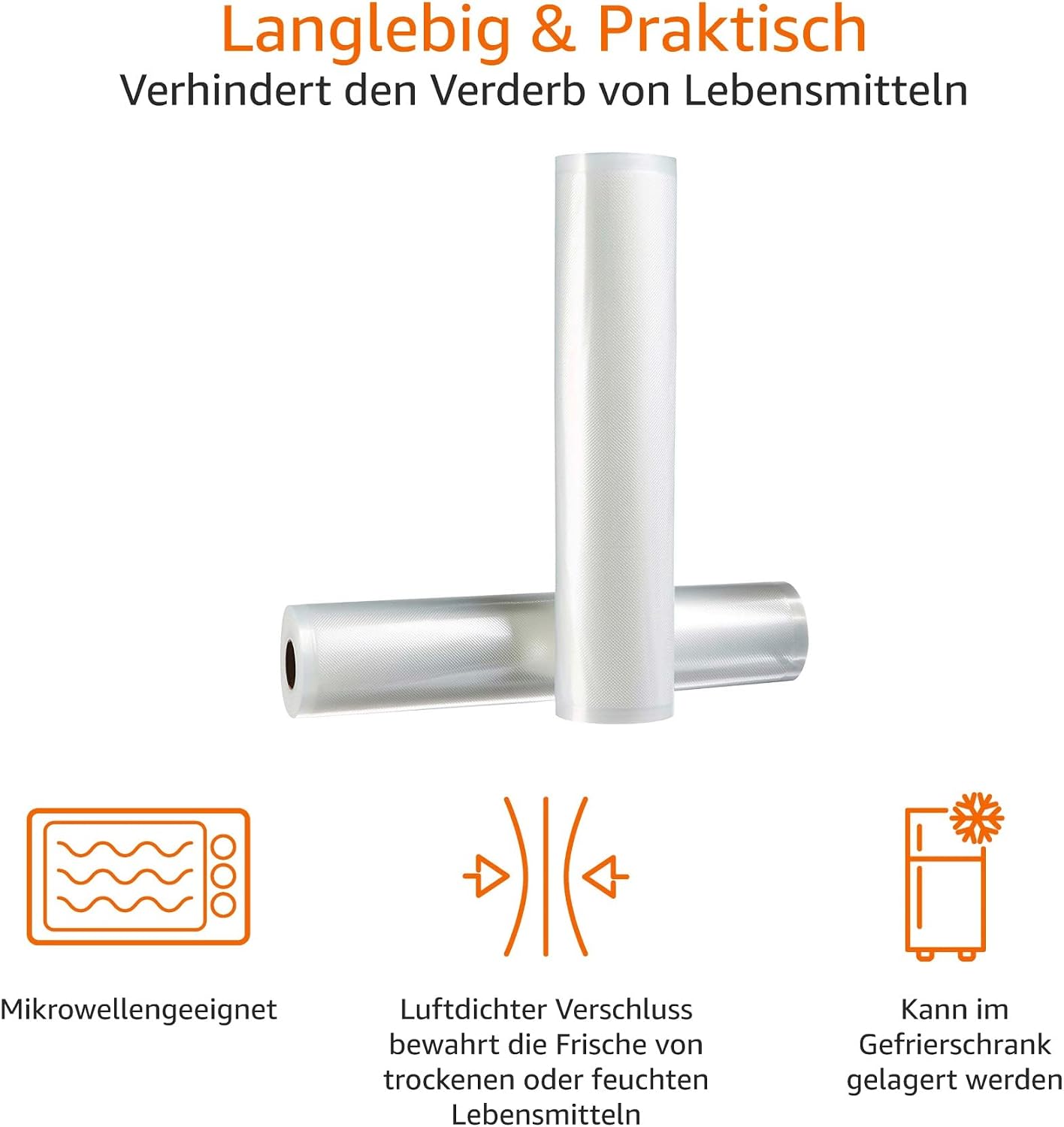 Detalle de Amazon Basics 30 cm x 600 cm Beutelrollen – 2 Rollen, BPA-frei, vakuumierbar, mikrowellengeeignet