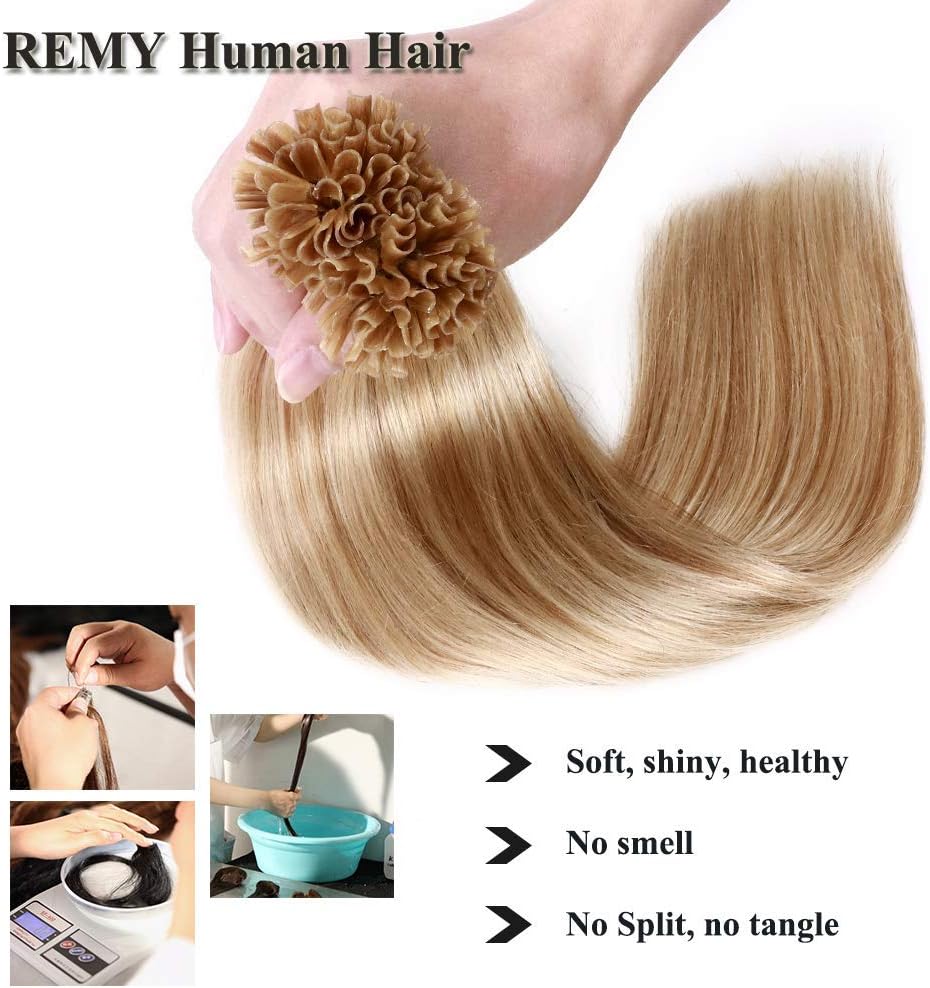 Detalle de SEGO Bondings Extensions de cheveux humains – 50 mèches U-Tip Remy, blond miel / blond clair (#18P613), 50 cm
