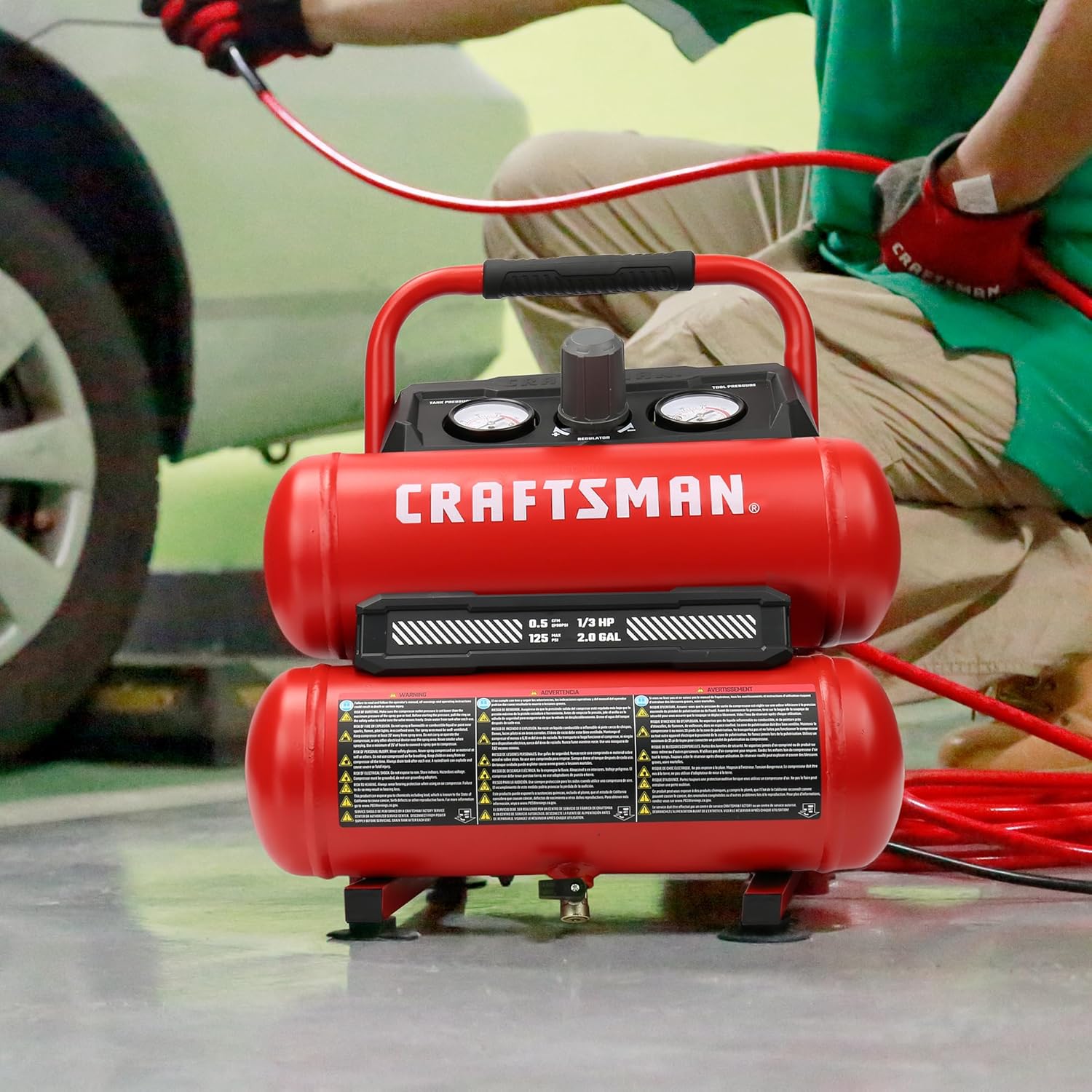 Thumbnail 5 de Craftsman 2-Gallon Air Compressor (1/3 HP, Oil-Free, Twin Tank, 125 PSI Max) for Home DIY