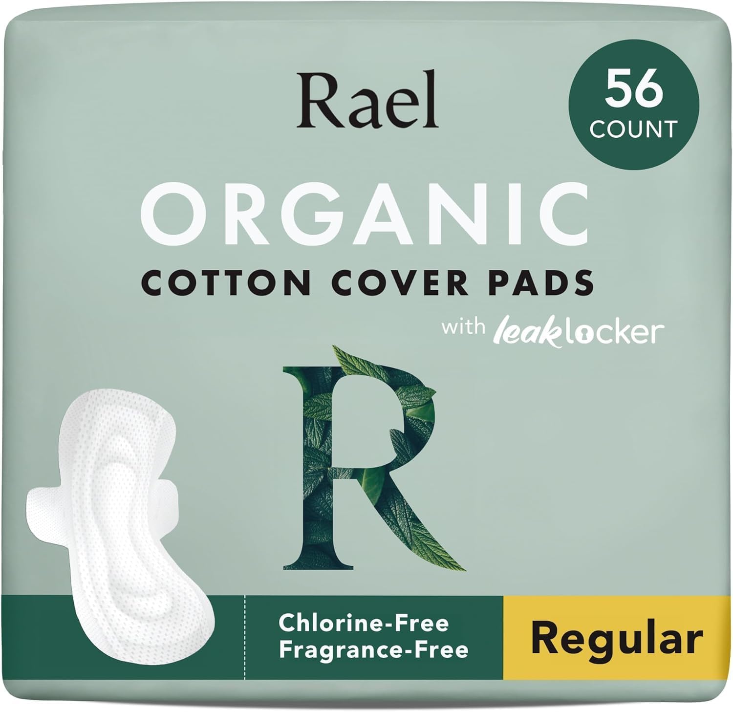Detalle de Rael Serviette Hygiénique en Coton Bio - Flux Modéré avec Ailettes, Ultra Fine, Hypoallergénique et Sans Parfum (Régulier, 56 serviettes)