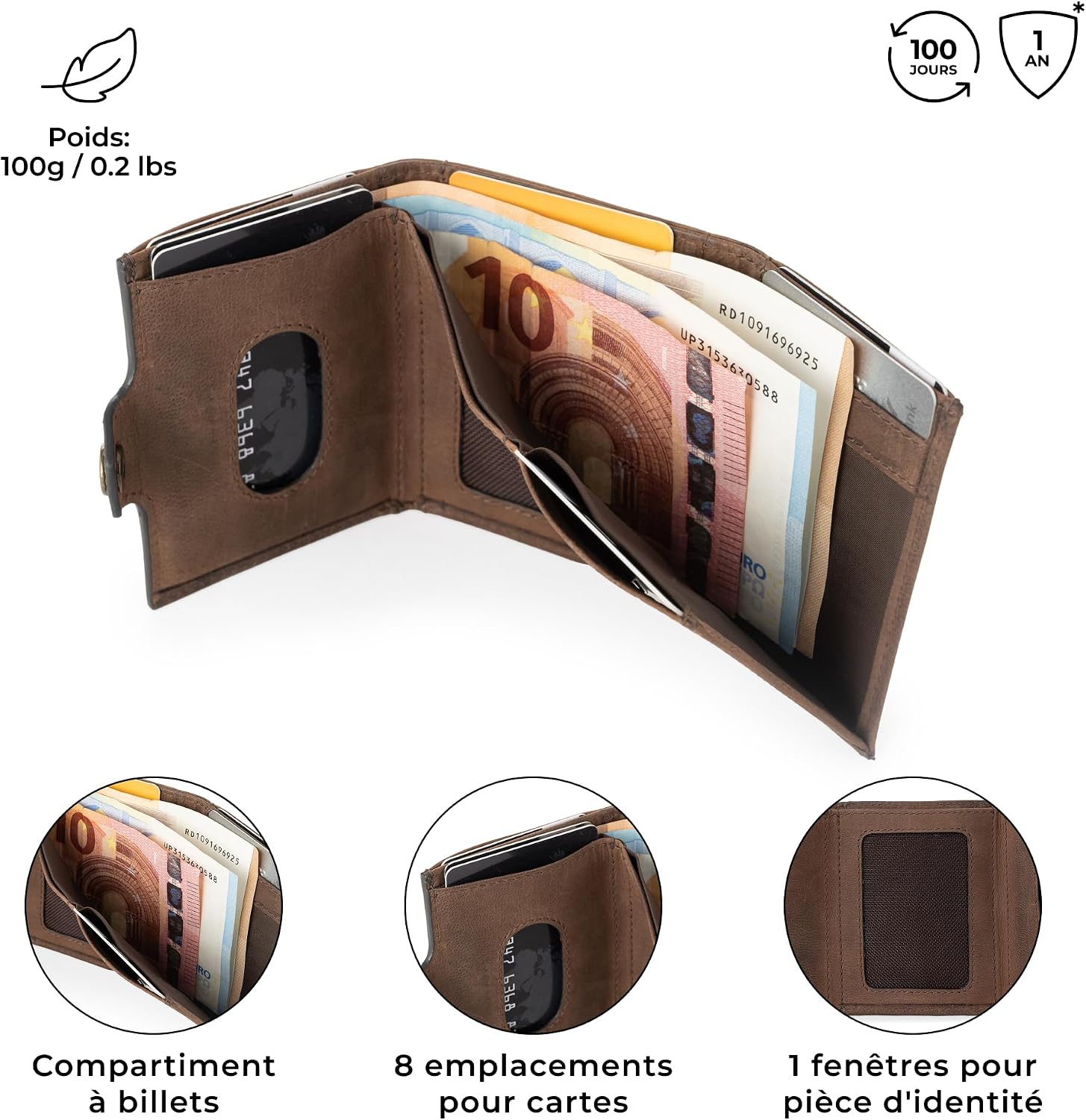 Thumbnail 3 de Berliner Bags Hamburg Portefeuille Slim en Cuir - Protection RFID, Marron