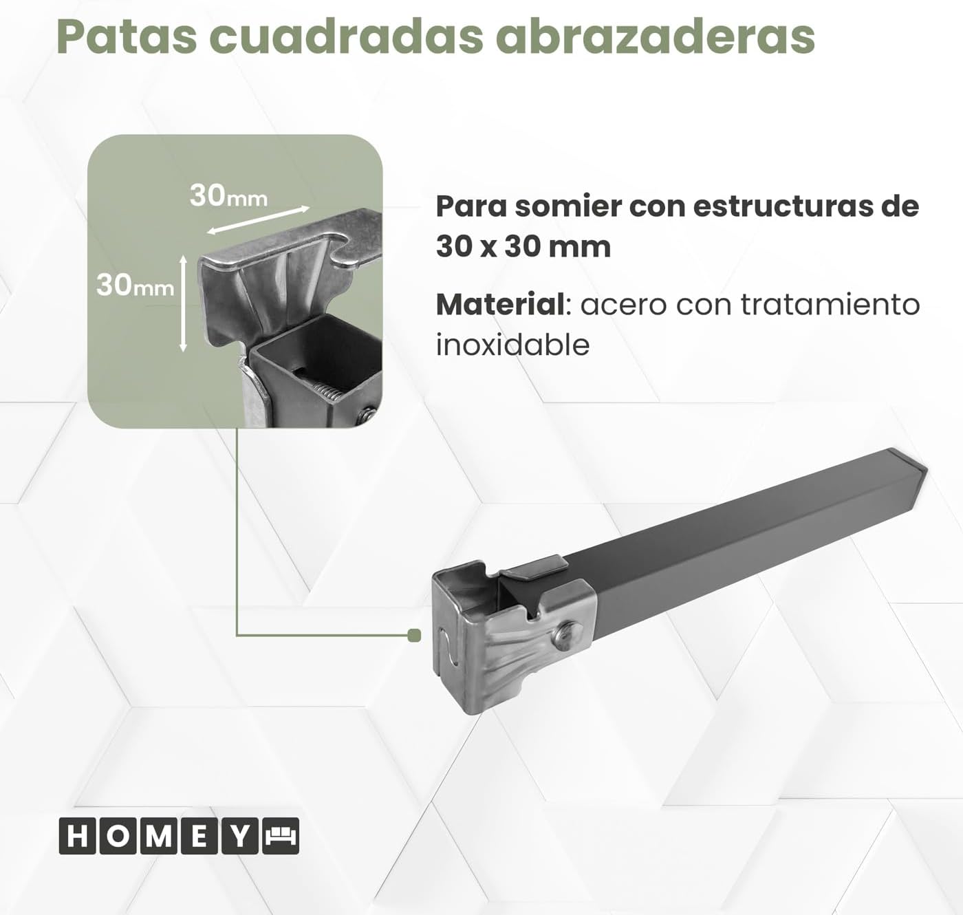 Thumbnail 4 de Homey - Patas cuadradas con abrazadera para somier 30x30mm