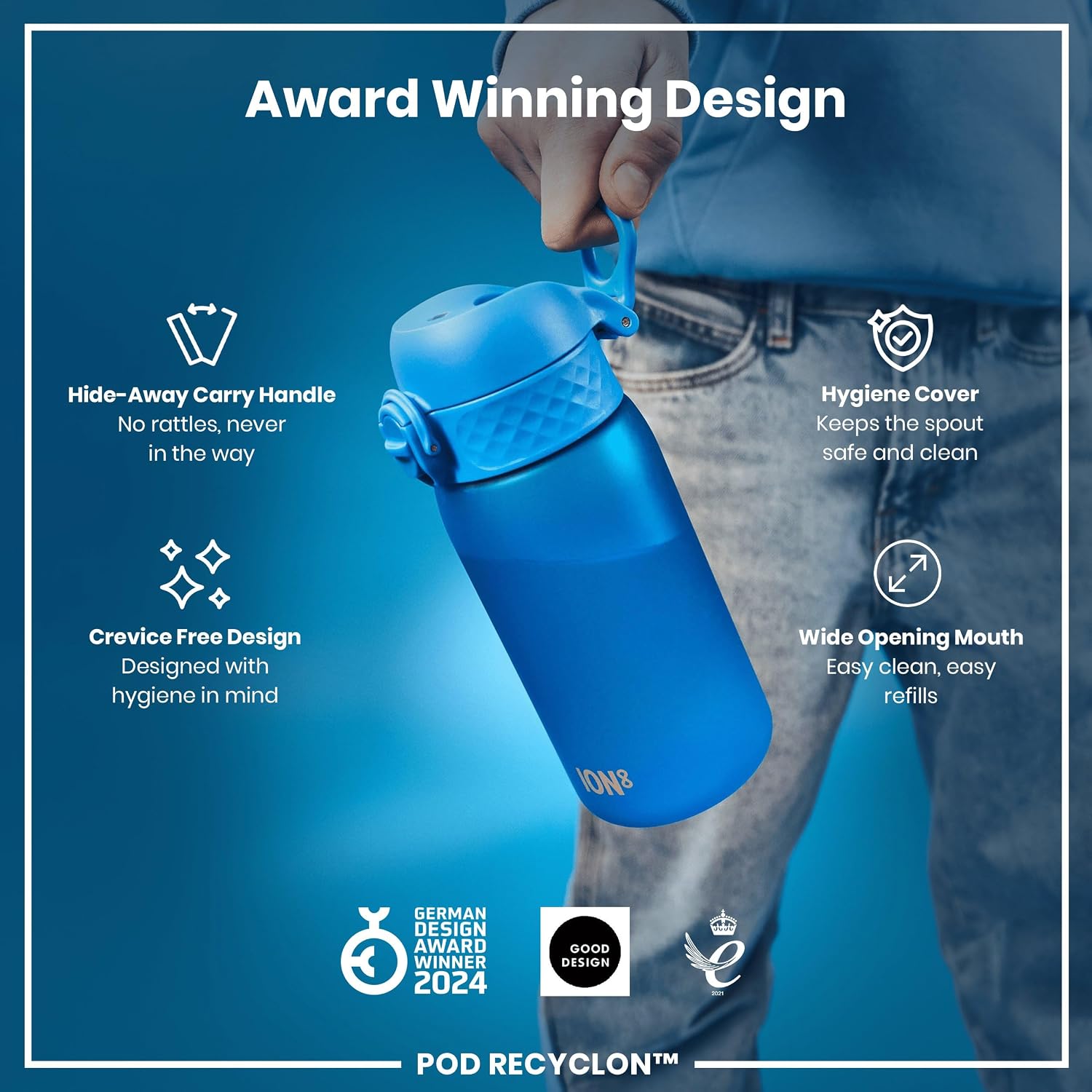 Thumbnail 5 de Ion8 Kids Water Bottle 350 ml – Leak‑proof, easy to open and dishwasher safe (Blue)